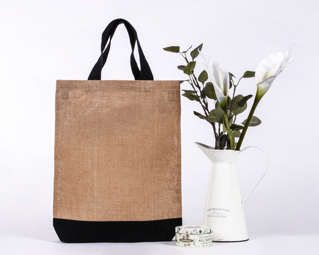 Contrast Jute Shopper Bag