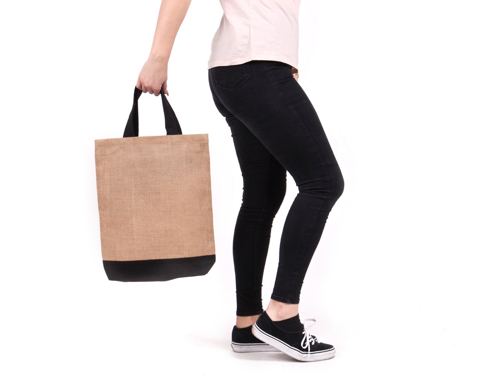 Contrast Jute Shopper Bag