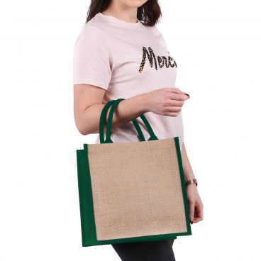 Green Gusset Medium Jute Bag