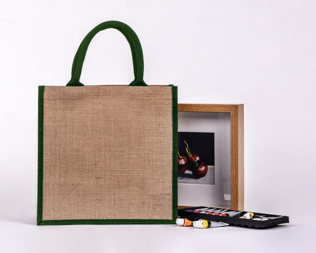 Green Gusset Medium Jute Bag