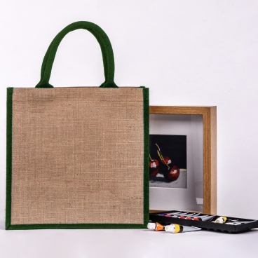 Green Gusset Medium Jute Bag