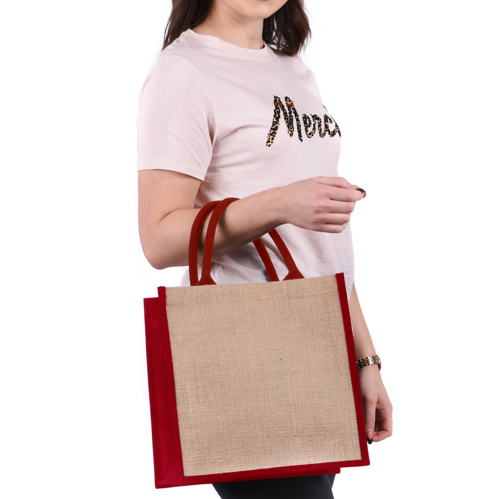 Red Gusset Medium Jute Bag