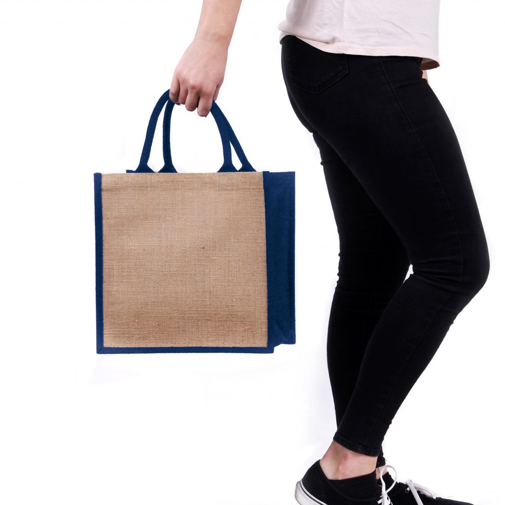 Navy Gusset Medium Jute Bag