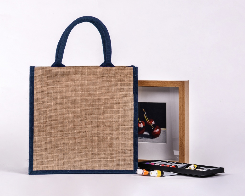 Navy Gusset Medium Jute Bag