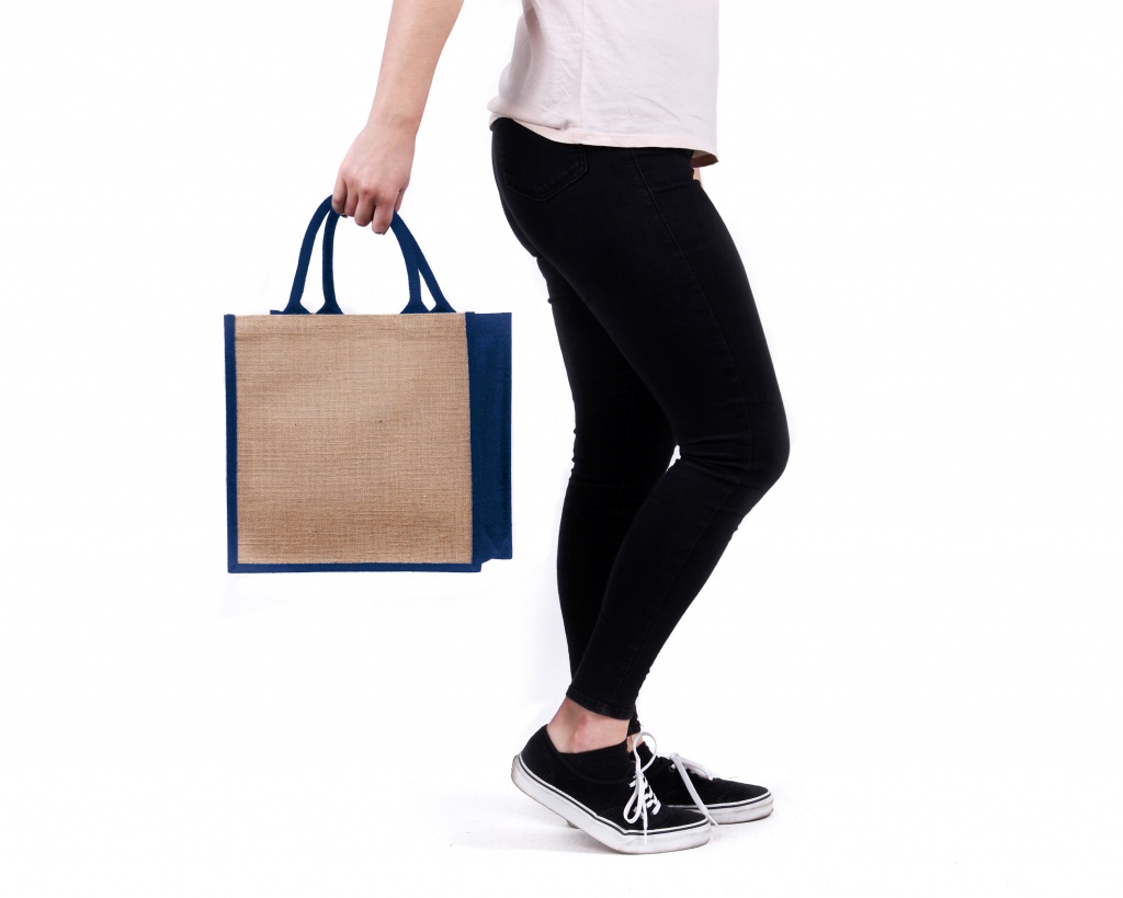 Navy Gusset Medium Jute Bag