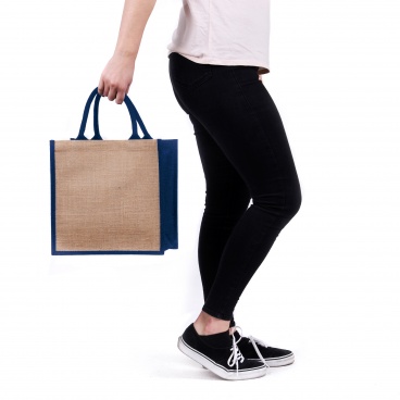 Navy Gusset Medium Jute Bag