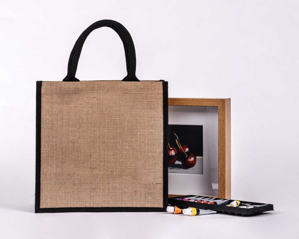 Black Gusset Medium Jute Bag