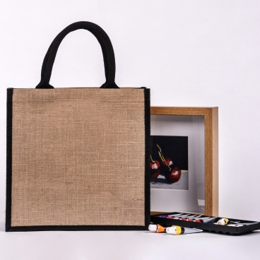 Black Gusset Medium Jute Bag