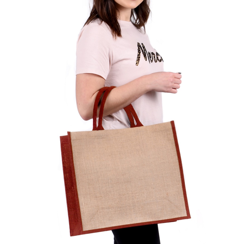 Red Gusset Large Jute Bag