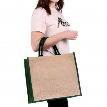 Green Gusset Large Jute Bag