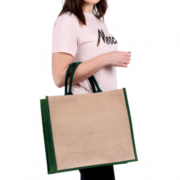 Green Gusset Large Jute Bag