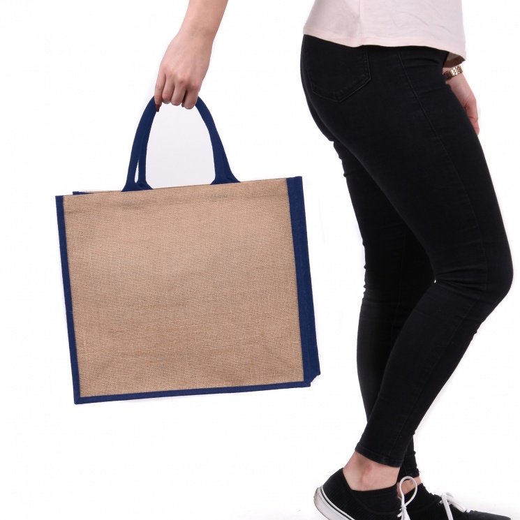 Navy Gusset Large Jute Bag