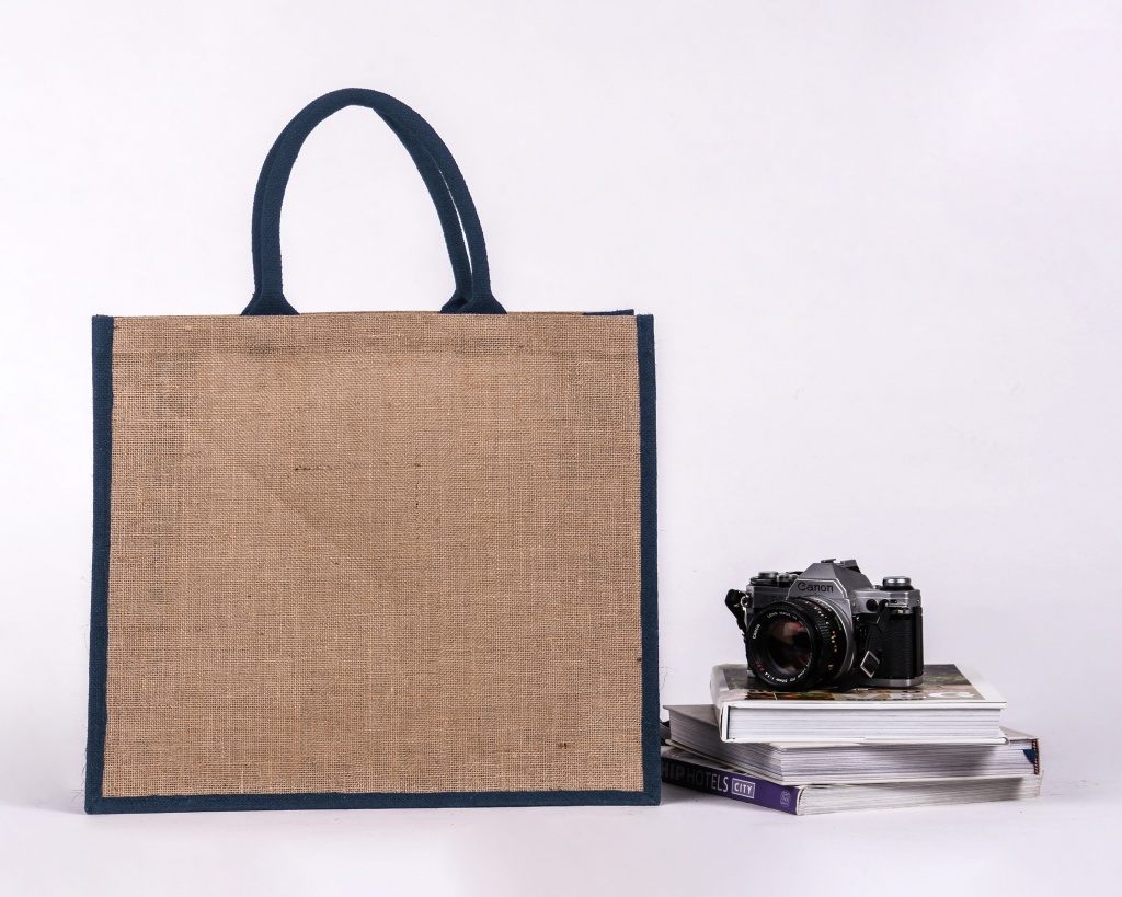 Navy Gusset Large Jute Bag