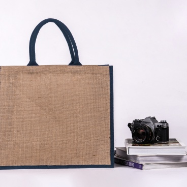 Navy Gusset Large Jute Bag