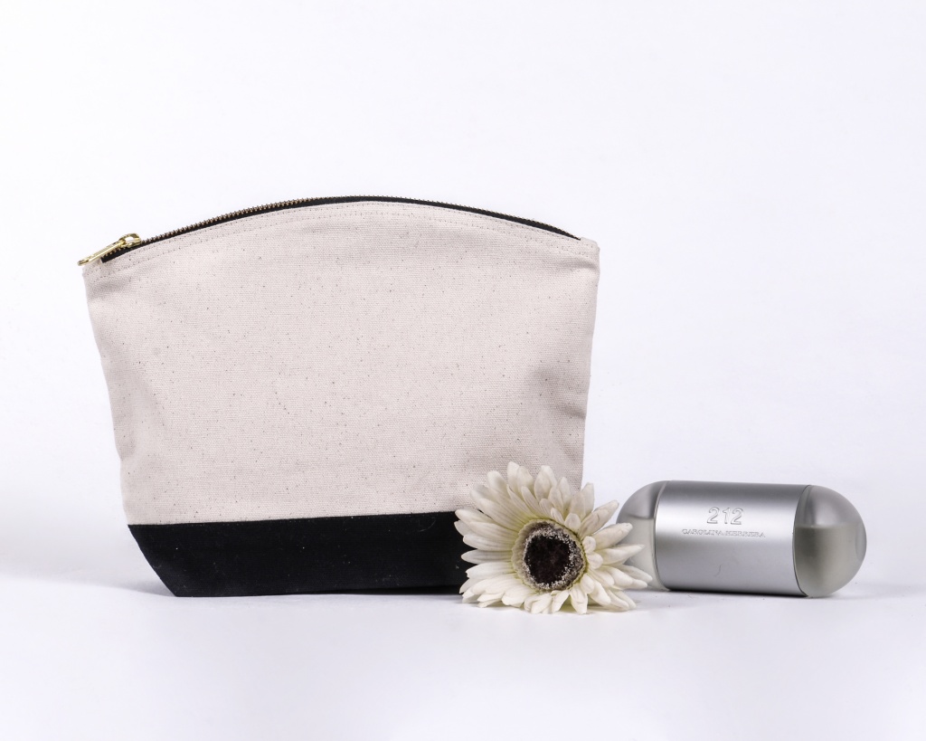 Natural and Black wash bag